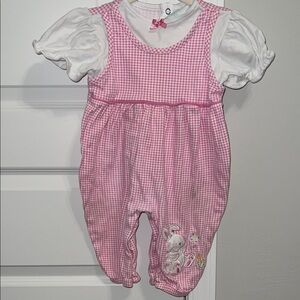 VINTAGE Healthtex Pink Gingham Romper Bubble - Embroidered Easter Bunny with Bow